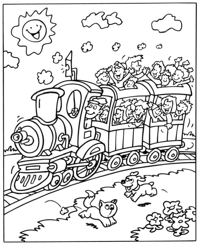 Copii fericiți în tren