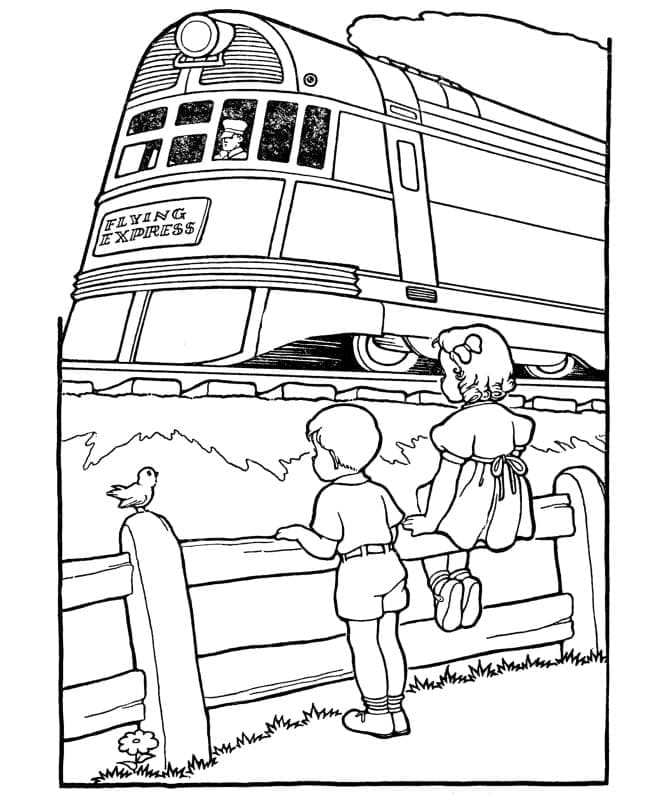Copiii se uită la tren