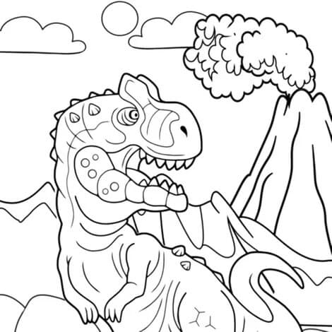 Dinozaur drăguț și vulcan