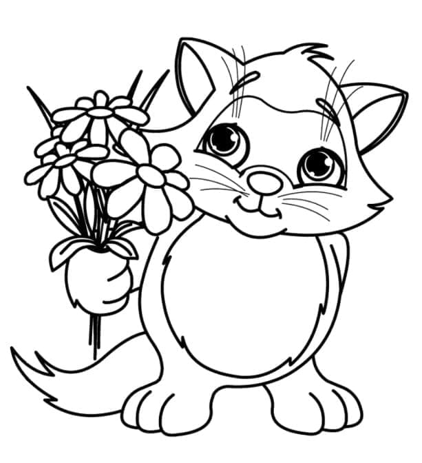 Drăguță pisică și flori