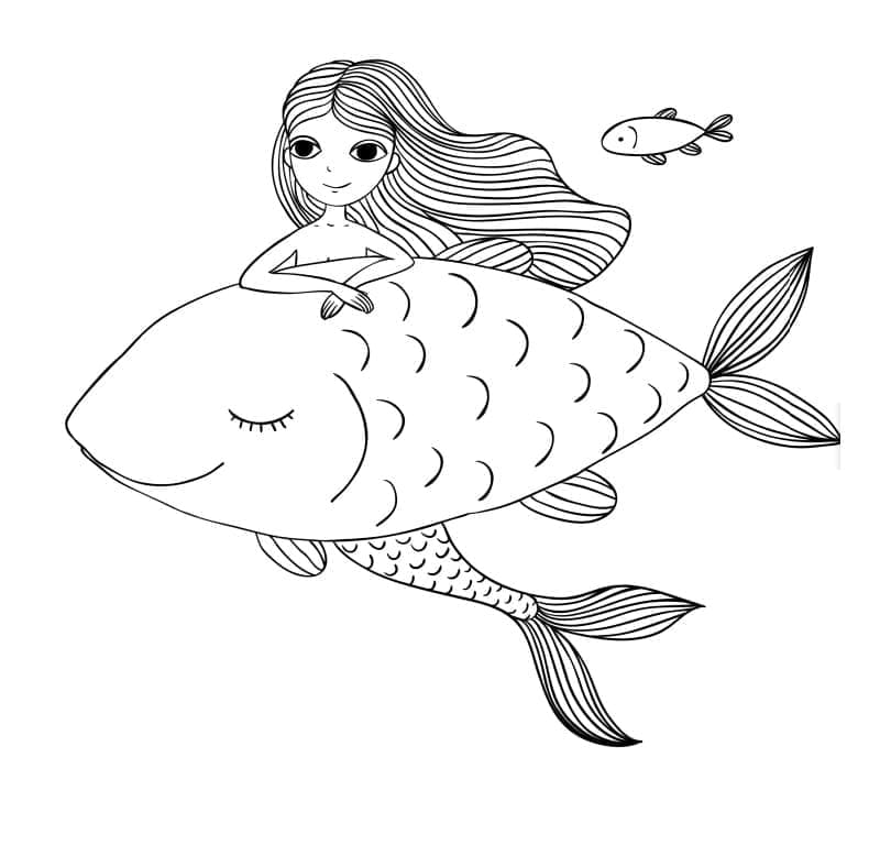 Drăguță sirenă cu un pește