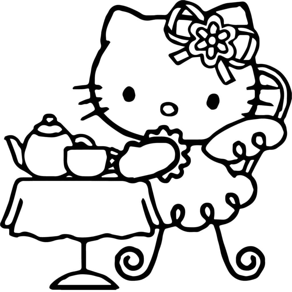 Hello Kitty bea un ceai