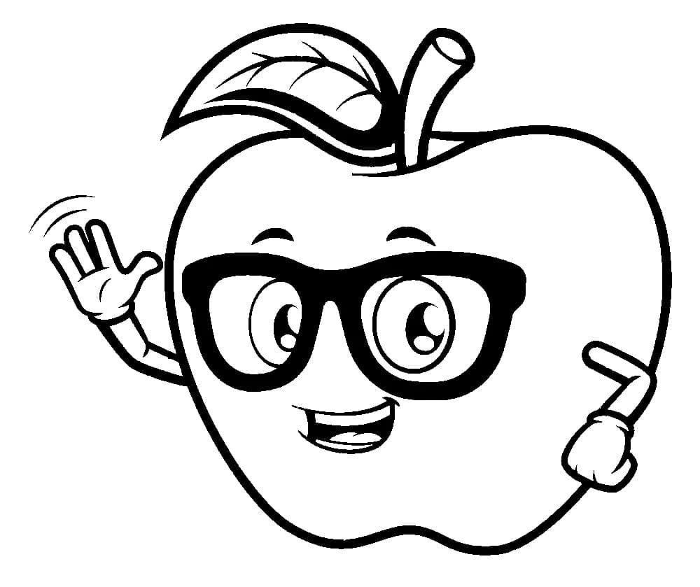 Măr de desene animate cu ochelari