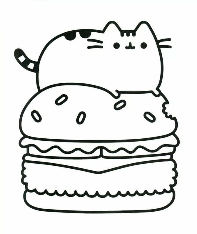 Pusheen cu hamburger