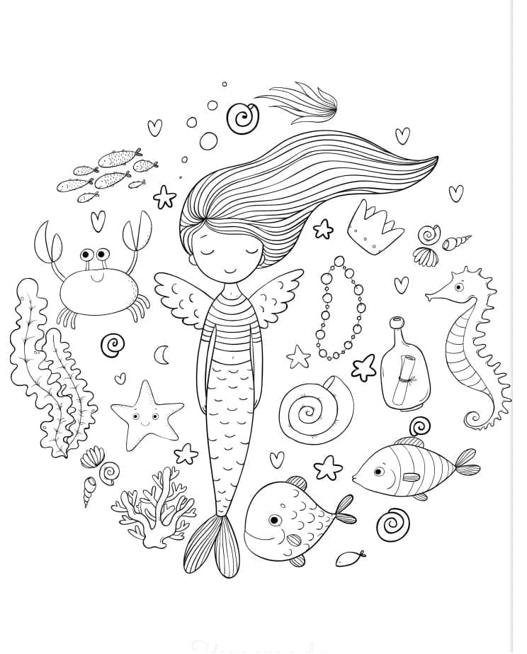 Sirenă și animale marine drăguțe