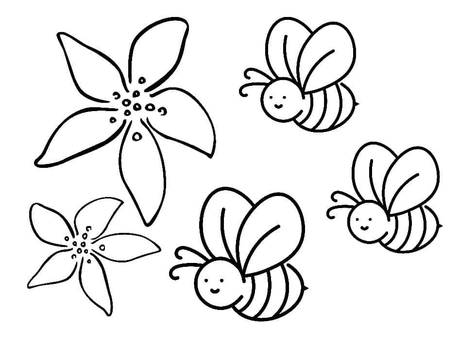 Trei albine și flori