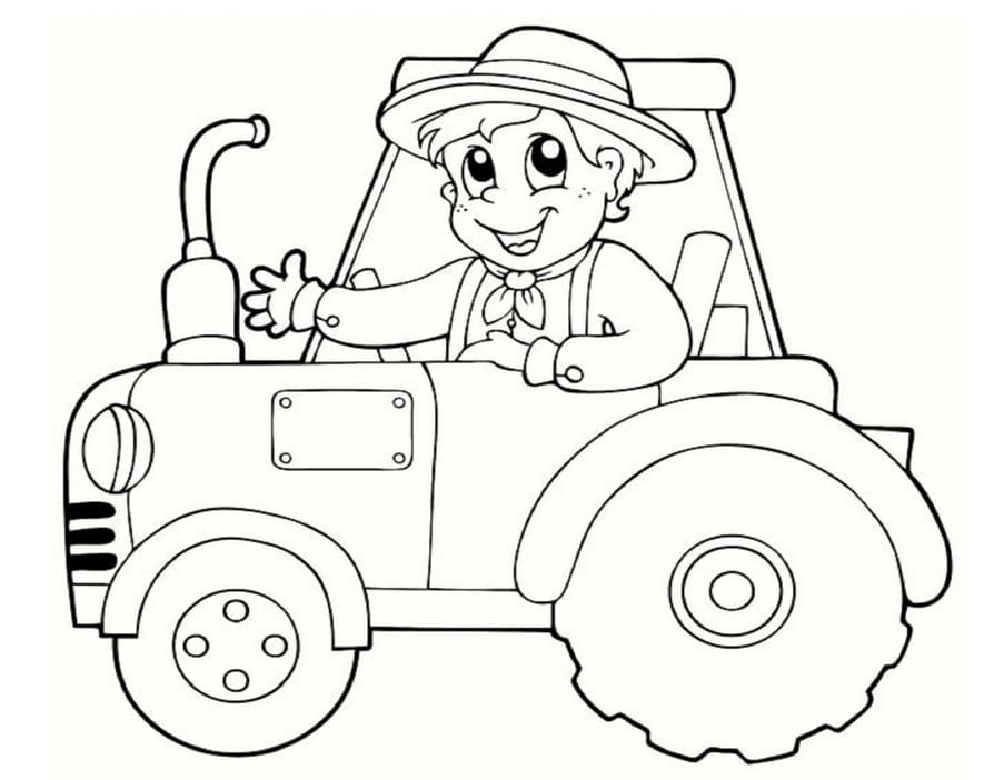 Băiat fermier pe tractor
