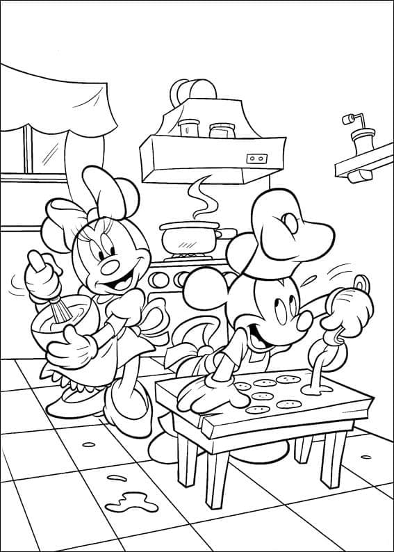 Mickey mouse și minnie mouse în bucătărie