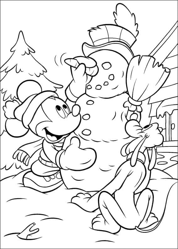 Mickey mouse-ul construiește un om de zăpadă