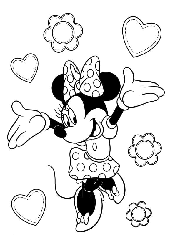 Minnie mouse cu inimioare și flori
