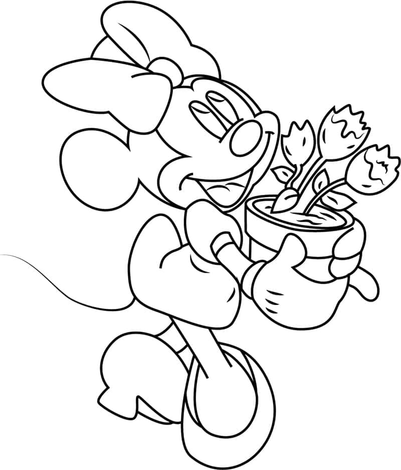 Minnie mouse și ghiveci de flori