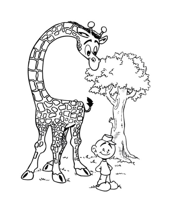 O girafă și un băiat