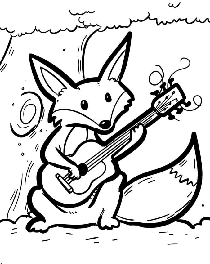 O vulpe drăguță cântă la chitară
