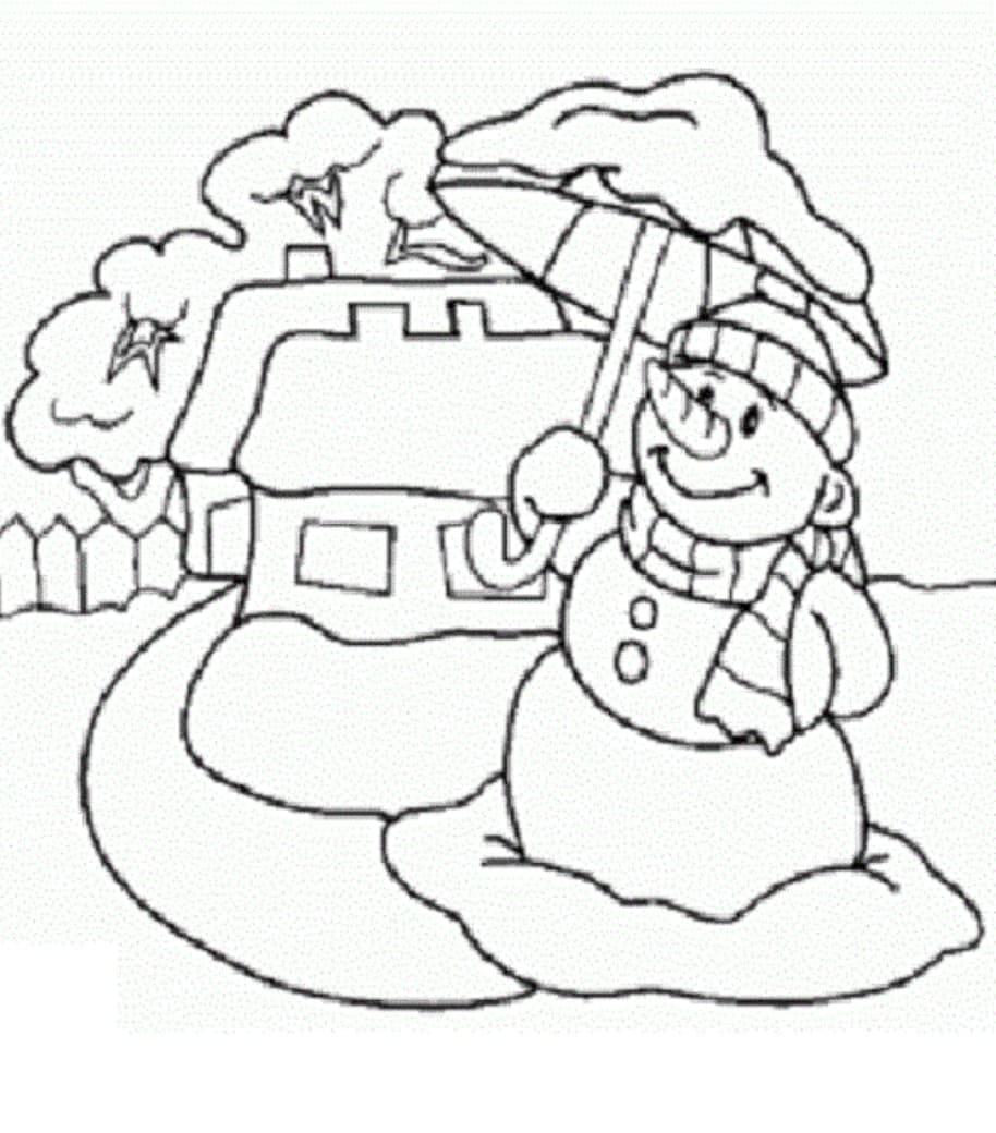 Om de zăpadă cu umbrelă