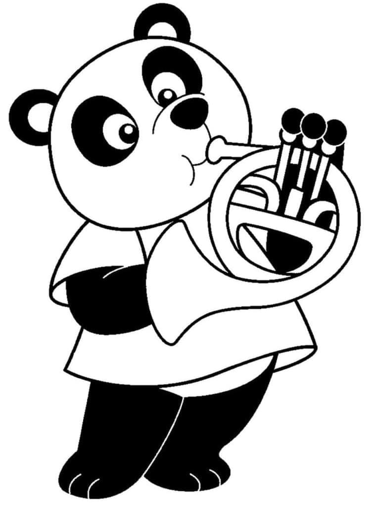 Panda din desene animate cântă la trompetă