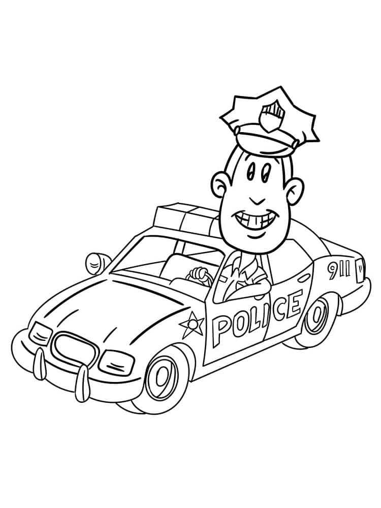 Polițistul conduce mașina de poliție