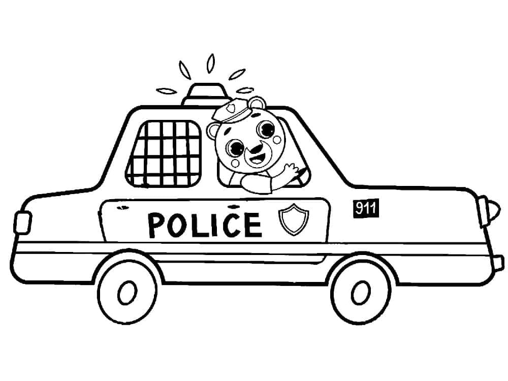 Ursulețul conduce mașina de poliție