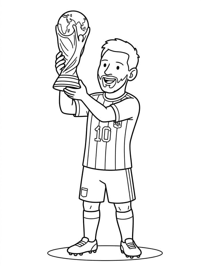 Fise de colorat cu Messi cu Trophy