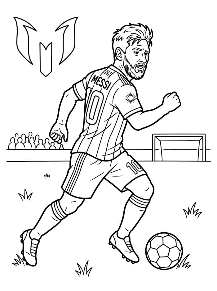 Fise de colorat cu Messi joacă fotbal