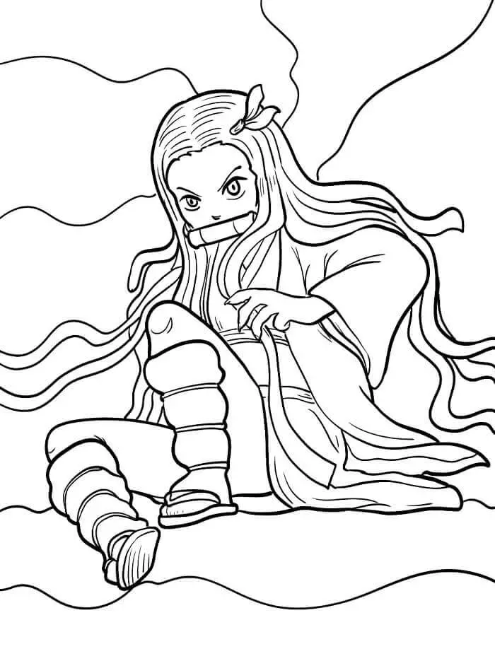 Fise de colorat cu Anime Nezuko Demon Slayer