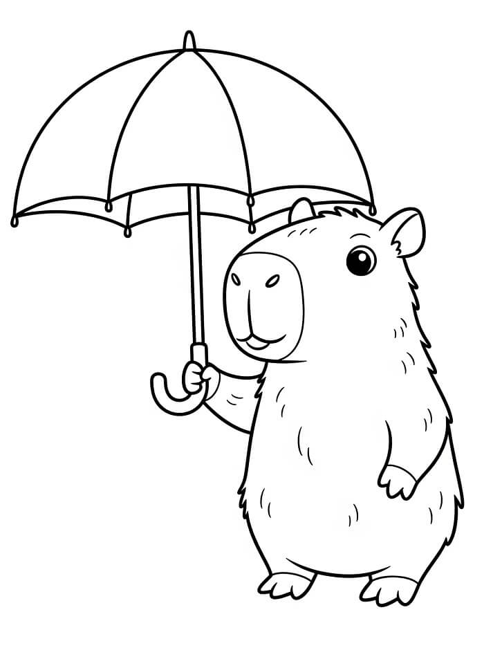 Fise de Colorat cu Capibara cu umbrelă