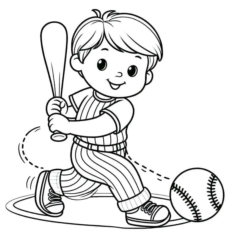 Fise de Colorat cu Băiat drăguț joacă baseball