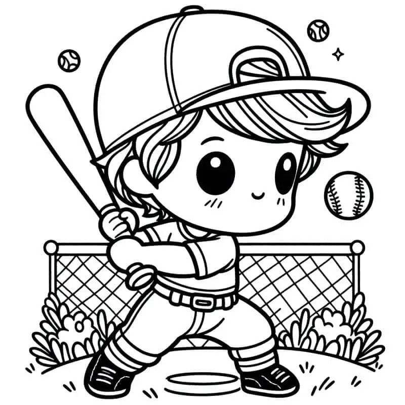 Fise de Colorat cu Băiat joacă baseball