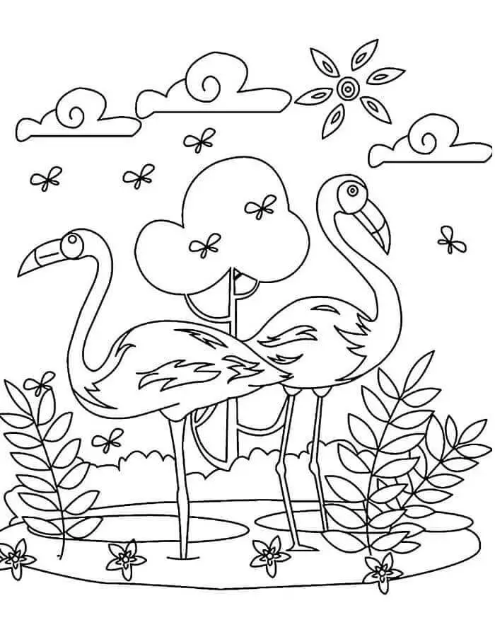 Fise de Colorat cu Gratuite Flamingo