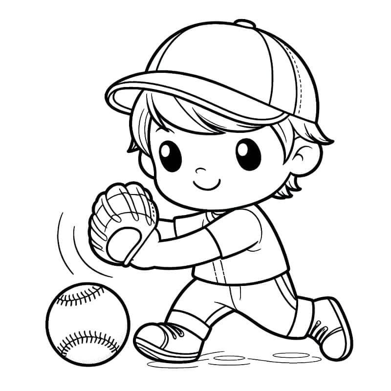 Fise de Colorat cu Un băiat joacă baseball