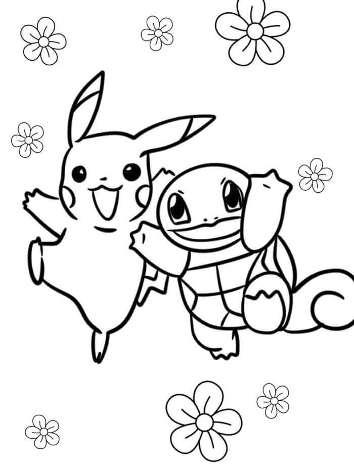 Fise de Colorat cu Pikachu și Squirtle