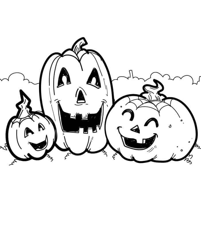 Fise de Colorat cu Trei dovleci de Halloween