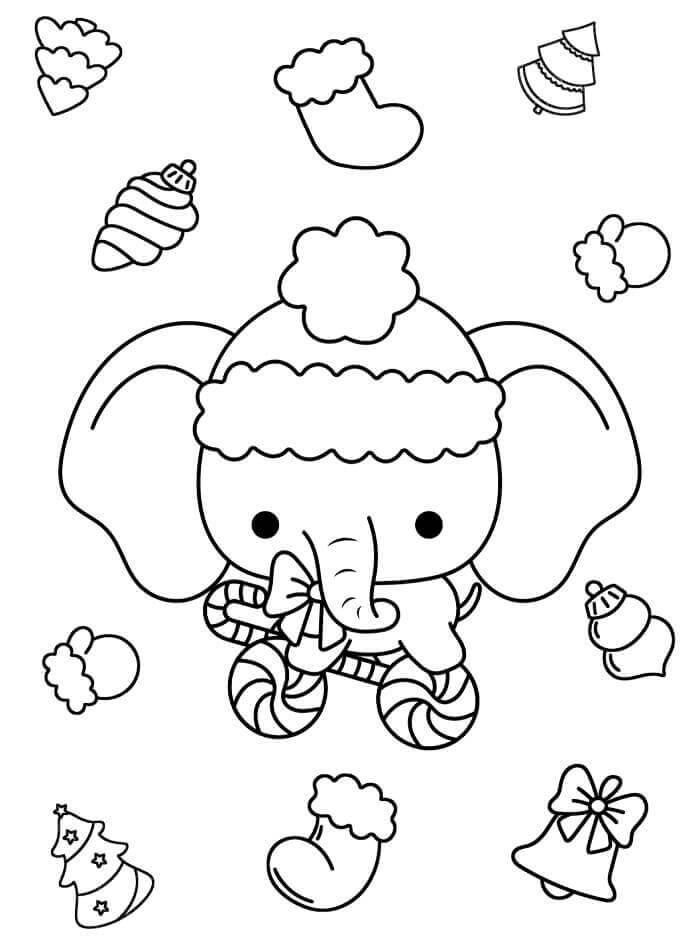 Fise de colorat cu Elefant de Crăciun