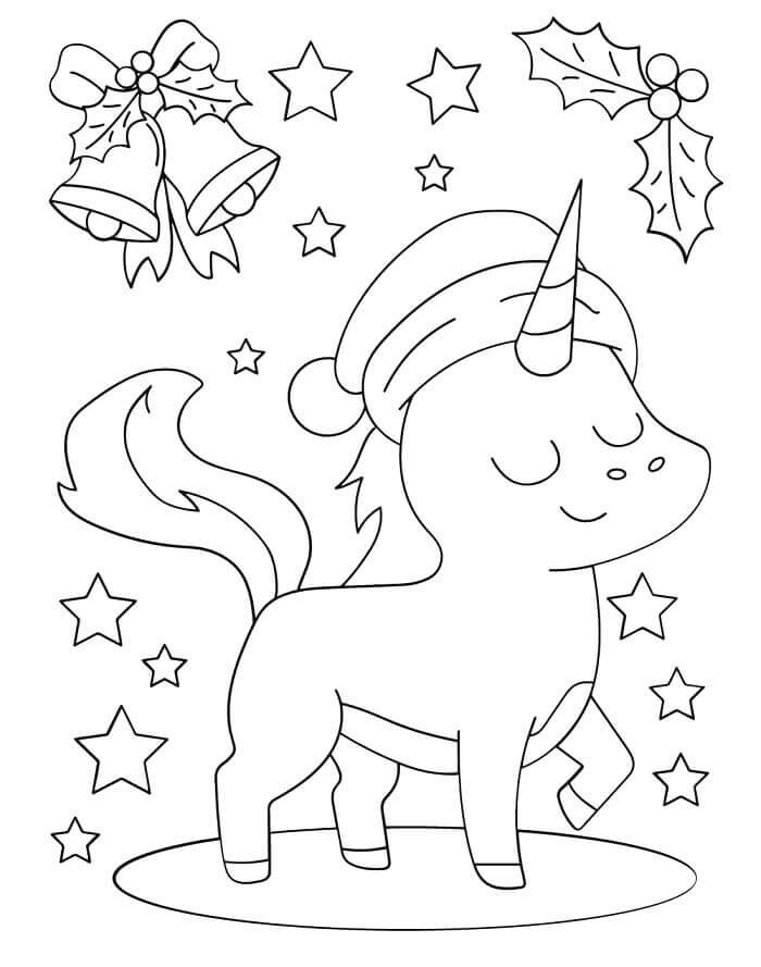 Fise de colorat cu Unicorn de Crăciun
