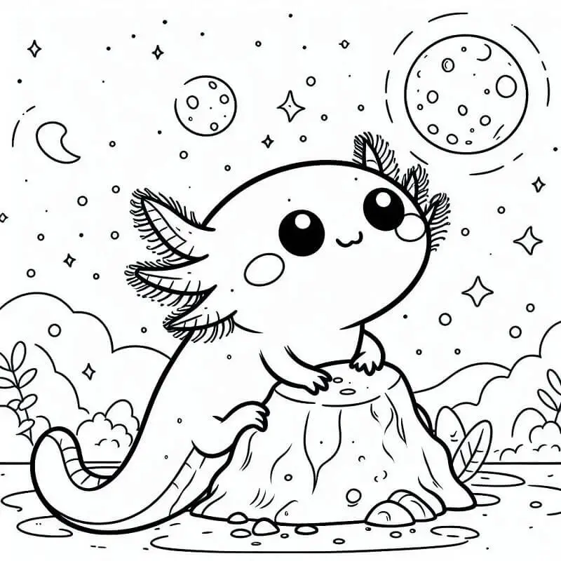 Fise de colorat cu Axolotl drăguț