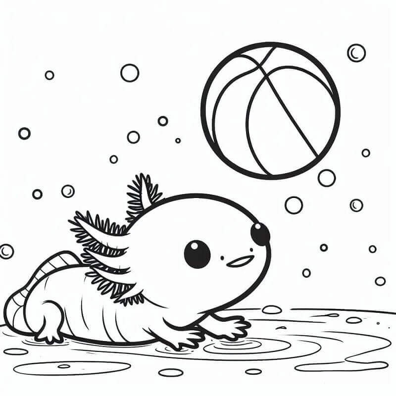 Fise de colorat cu Un Axolotl foarte drăguț