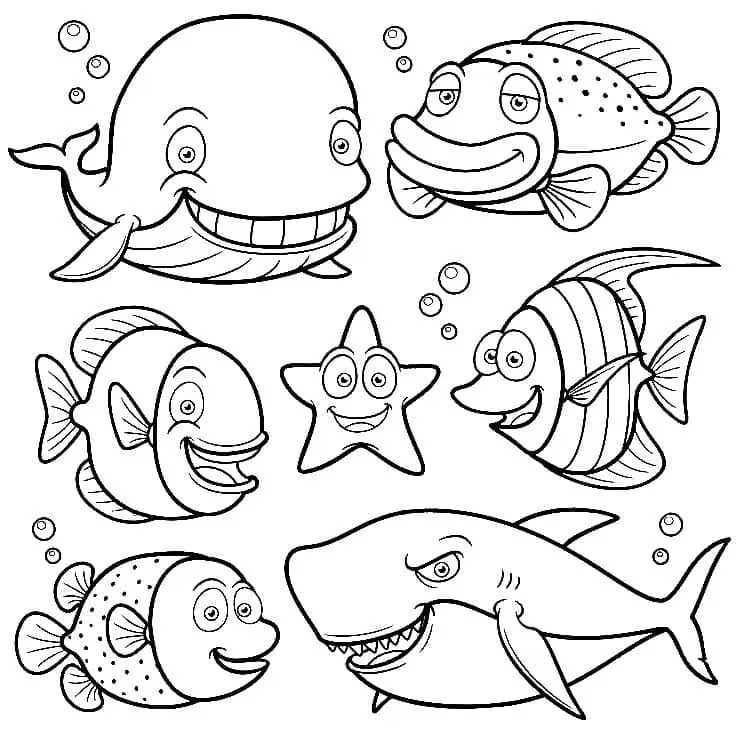 Planse de colorat cu Animale Marine