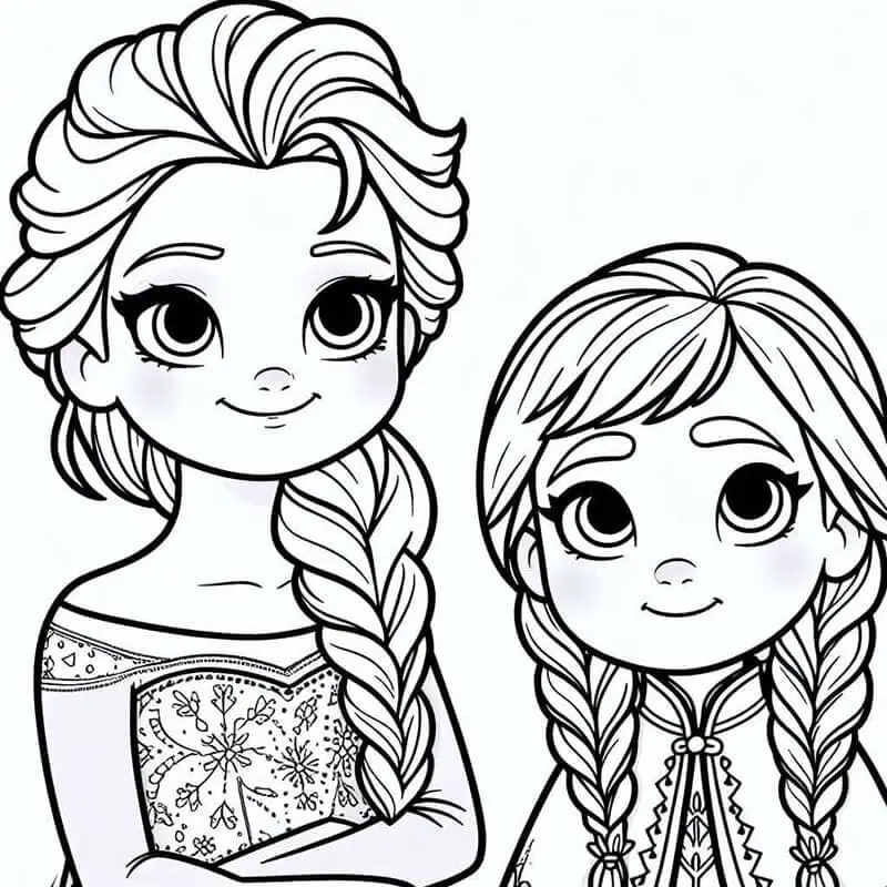 Fise de colorat cu Elsa si Anna de colorat p01