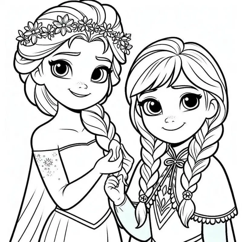 Fise de colorat cu Elsa si Anna de colorat p07