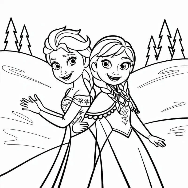 Fise de colorat cu Elsa si Anna de colorat p34