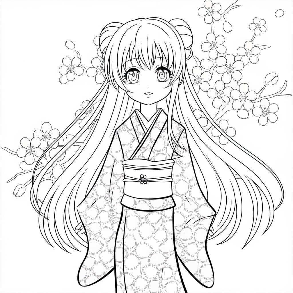 Fise de colorat cu Fata Anime de colorat p01