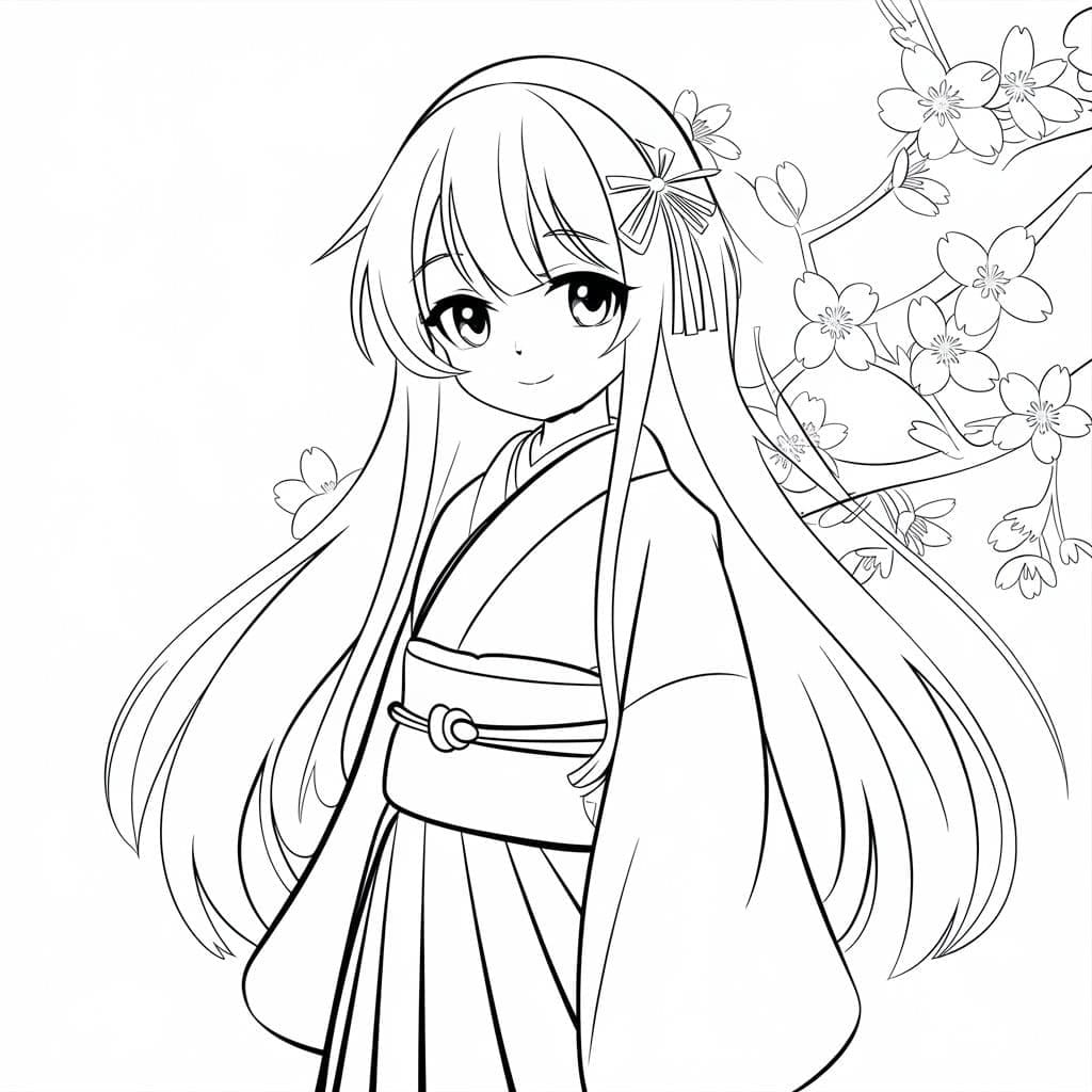 Fise de colorat cu Fata Anime de colorat p05