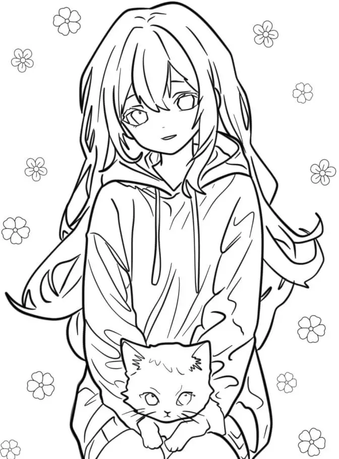 Fise de colorat cu Fata Anime de colorat p12