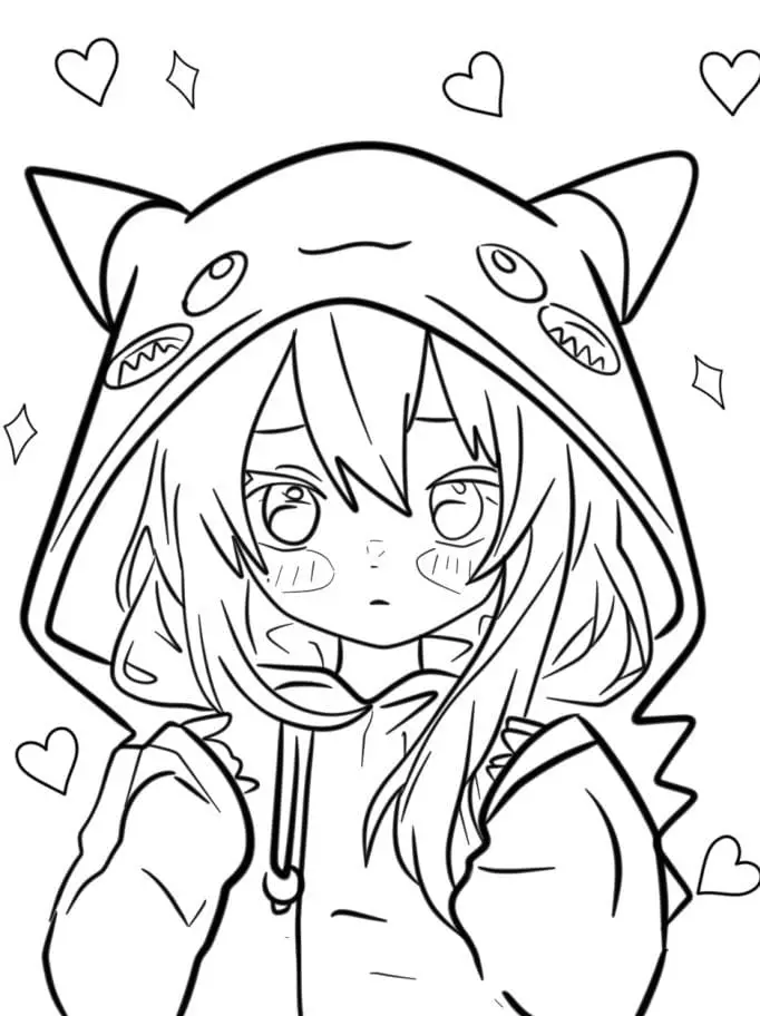Fise de colorat cu Fata Anime de colorat p13