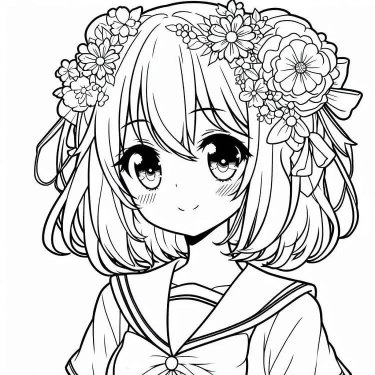 Planse de colorat cu Fata Anime