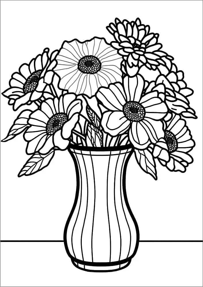 Fise de colorat cu Vaza cu Flori de colorat p03