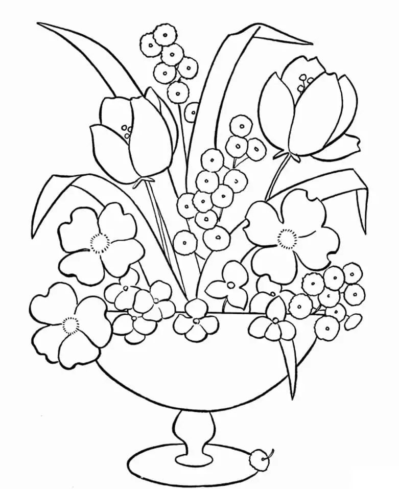Fise de colorat cu Vaza cu Flori de colorat p05