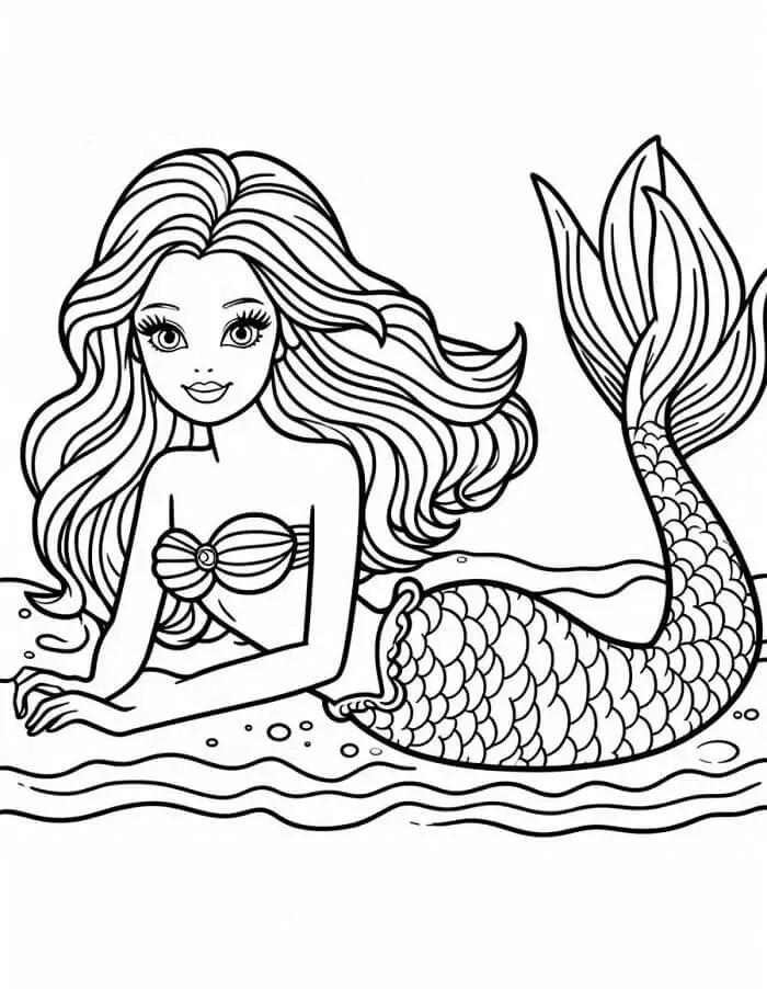 Fise de colorat cu Barbie sirena de colorat p02