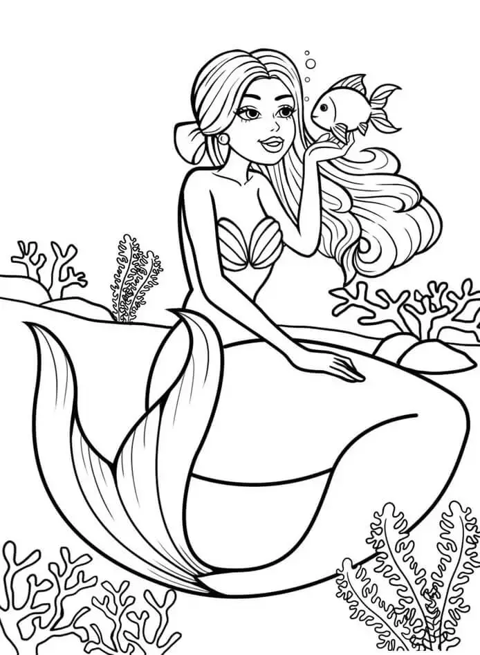 Fise de colorat cu Barbie sirena de colorat p18