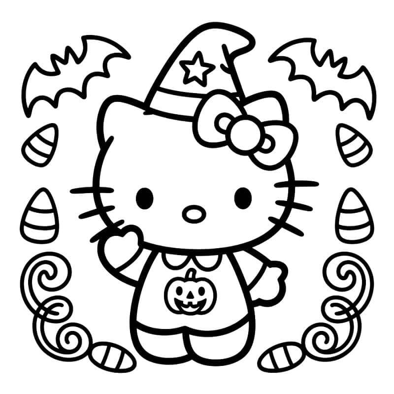 Fise de colorat cu Hello Kitty Halloween de colorat p04