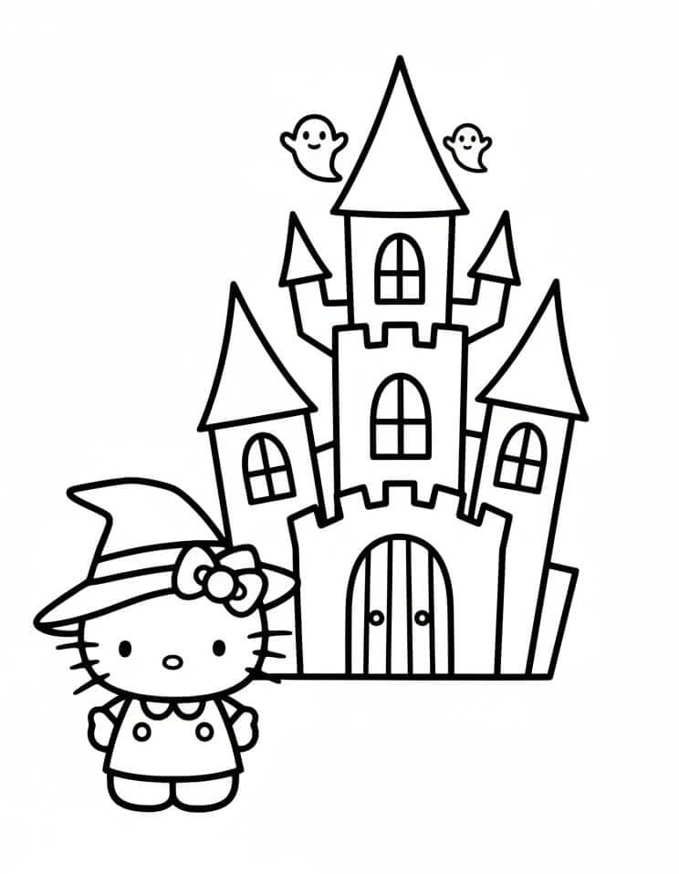 Fise de colorat cu Hello Kitty Halloween de colorat p05